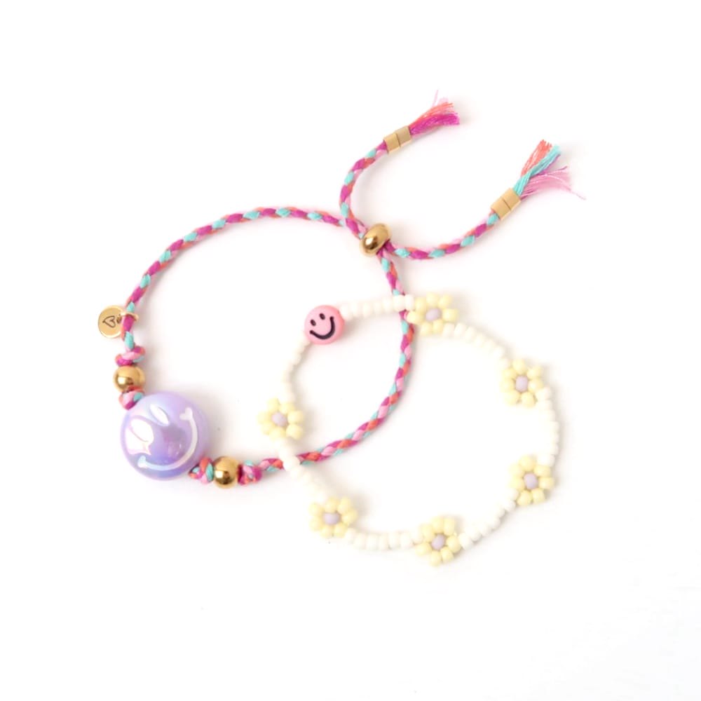 Bracelet | Daisy smiley fuchsia/mint T1
