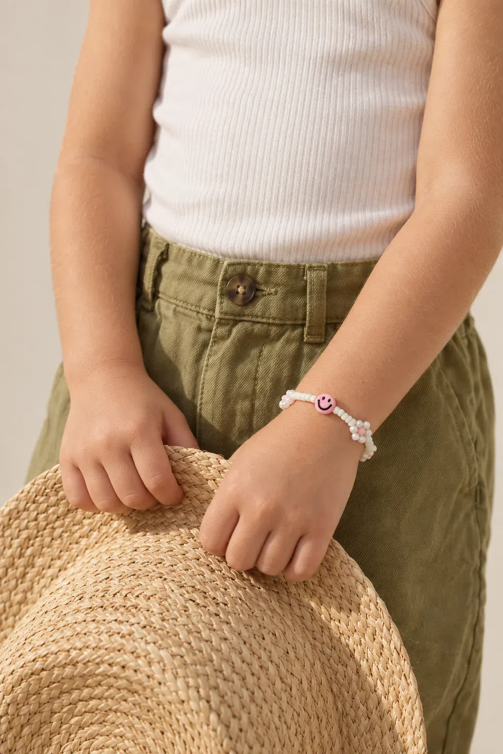 Bracelet | Daisy smiley, pink/ivory T1