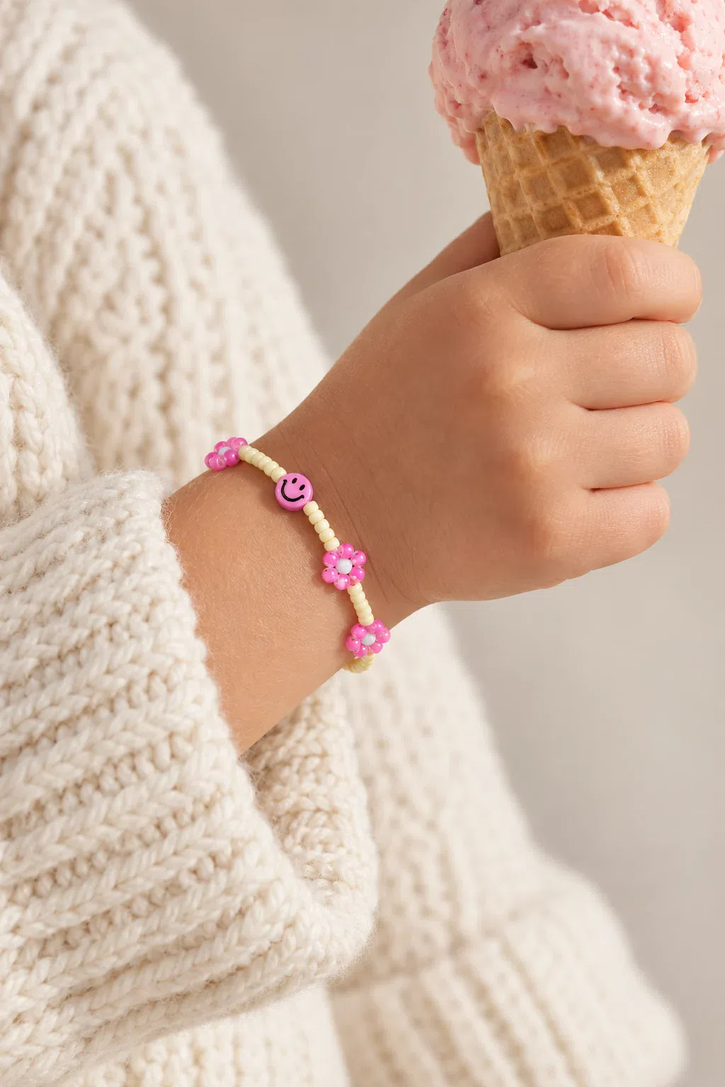 Bracelet | Daisy smiley sunshine/fuchsia T1