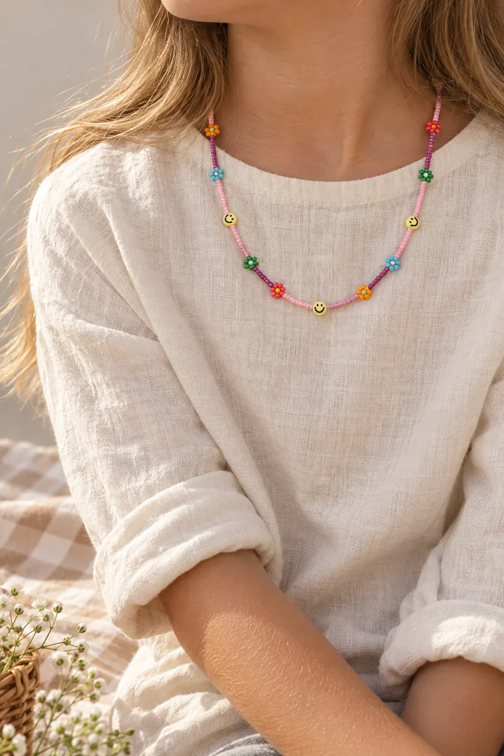 Necklace | Daisy smiley plum