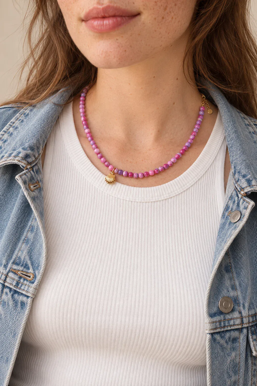 Necklace | Purple fuchsia shell