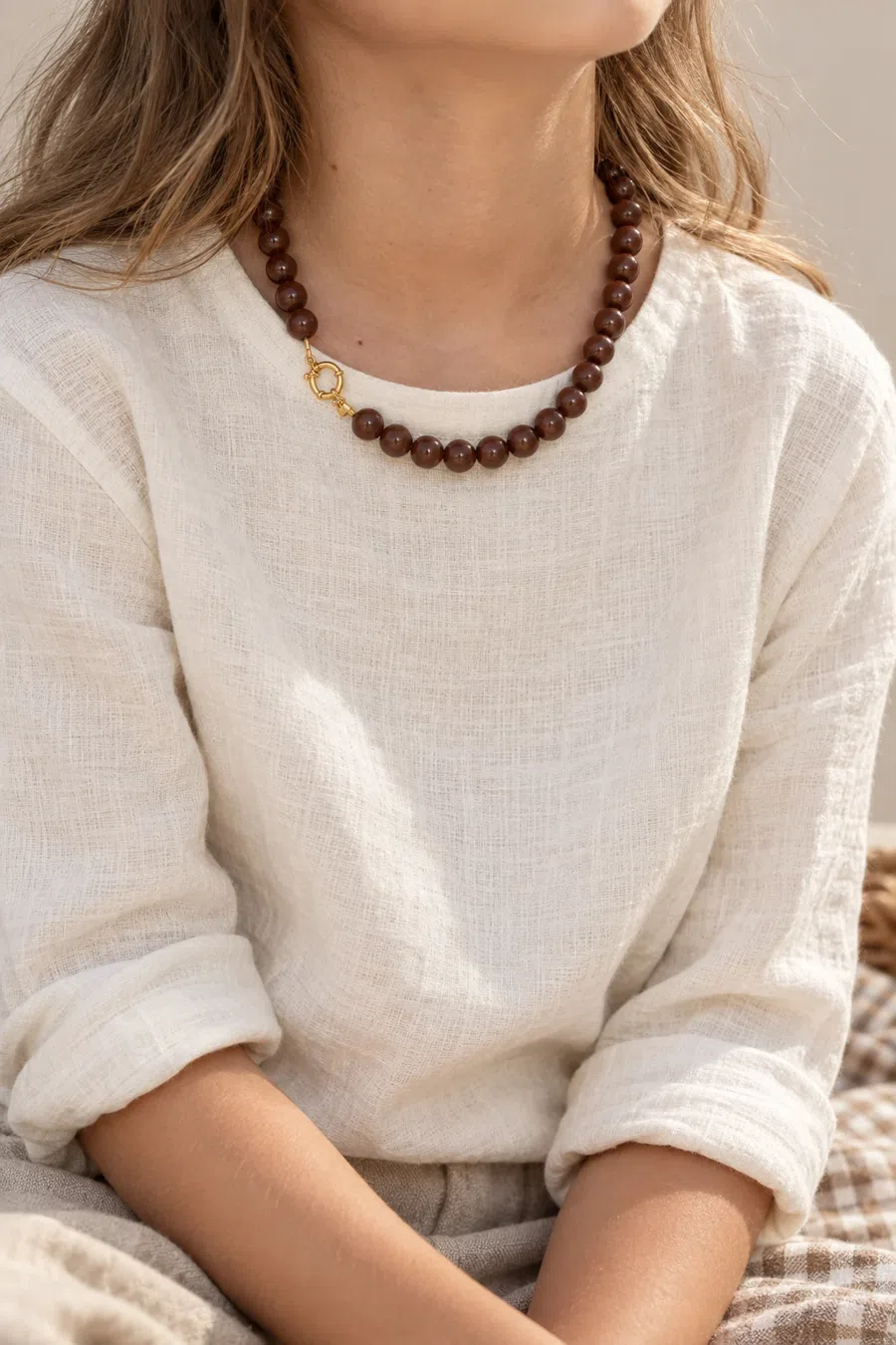 Necklace | Bold beads brown T2