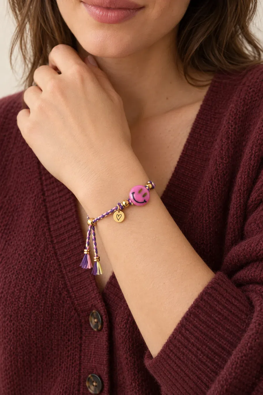 Bracelet | Happy smiley fuchsia/purple