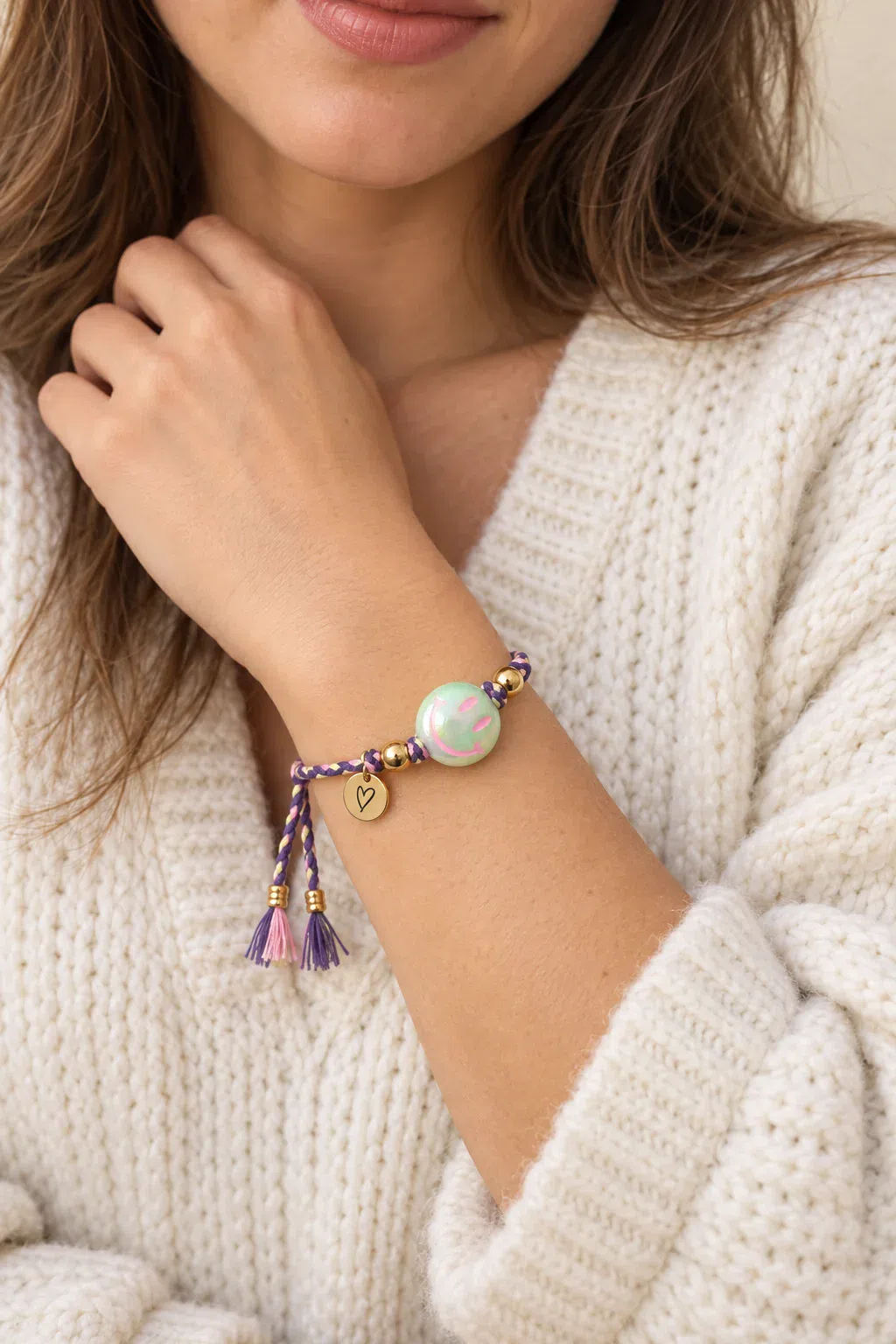 Bracelet | Happy smiley light green/purple