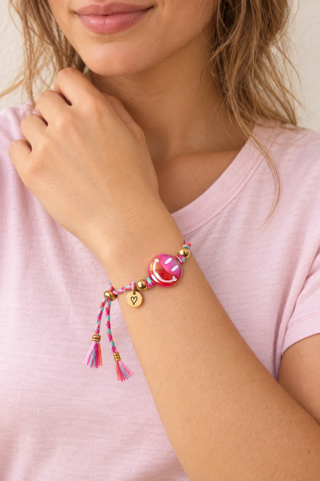 Bracelet | Happy smiley pink / red