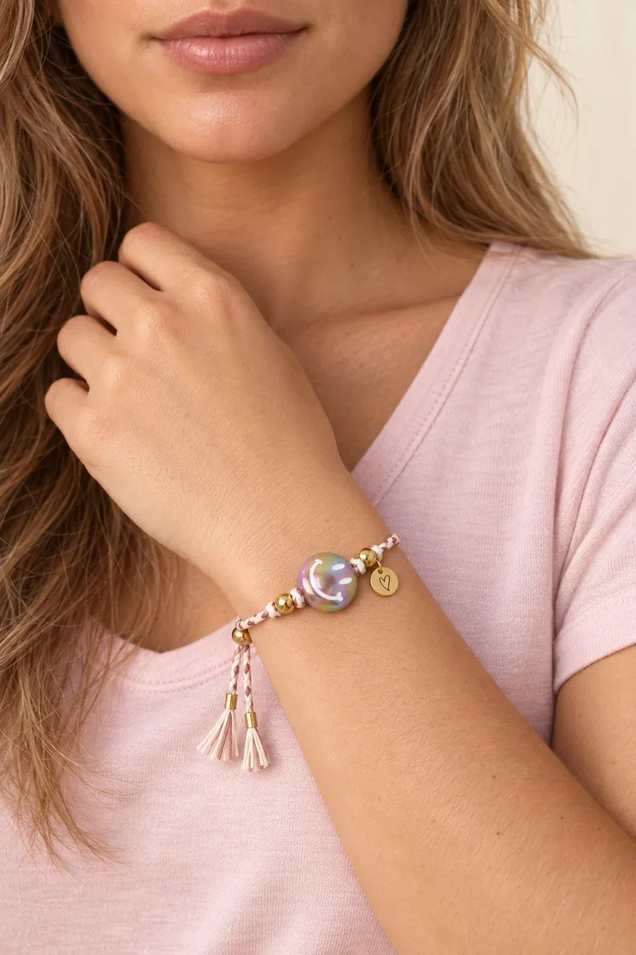 Bracelet | Happy smiley white/taupe