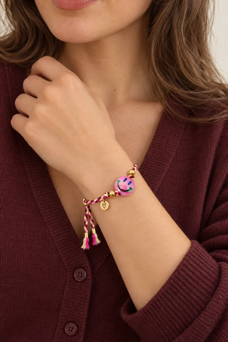 Bracelet | Happy smiley fuchsia/brown