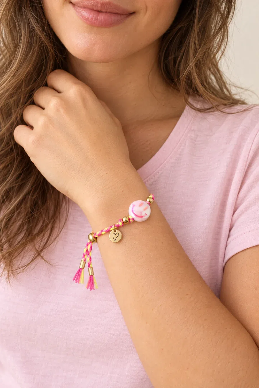 Bracelet | Happy smiley bright pink