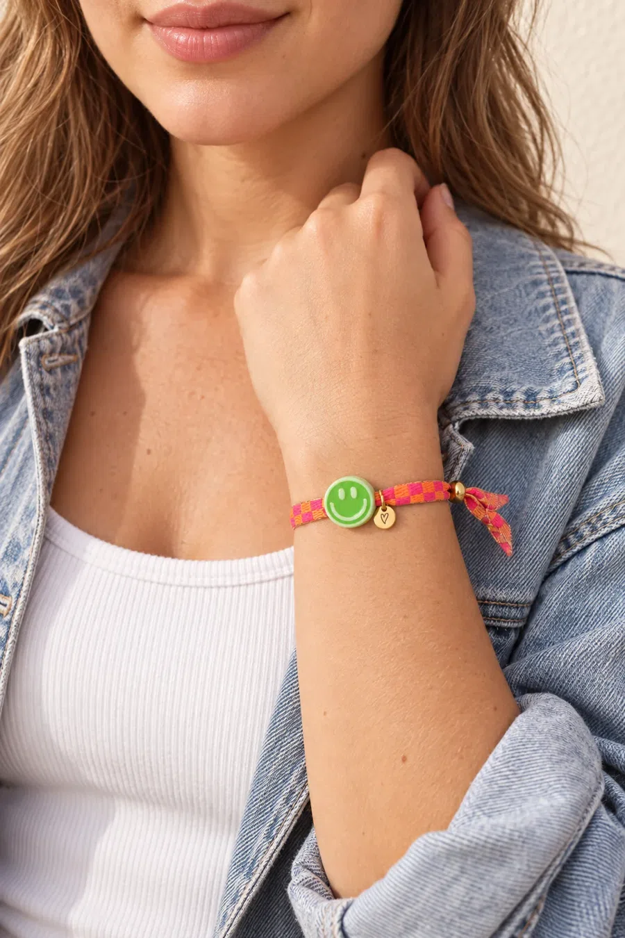 Bracelet | Happy smiley2.0 green checked orange