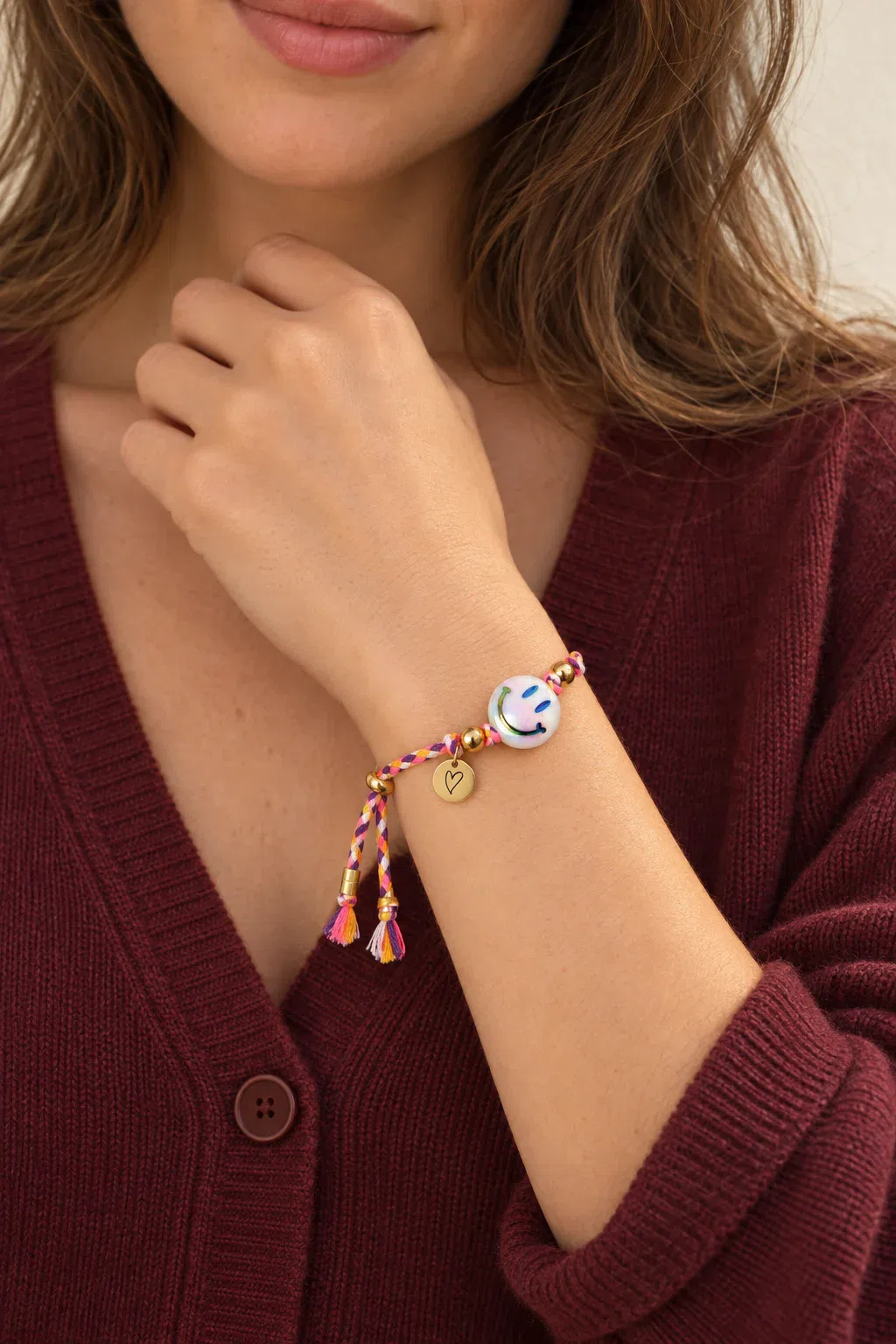 Bracelet | Happy smiley white/pink
