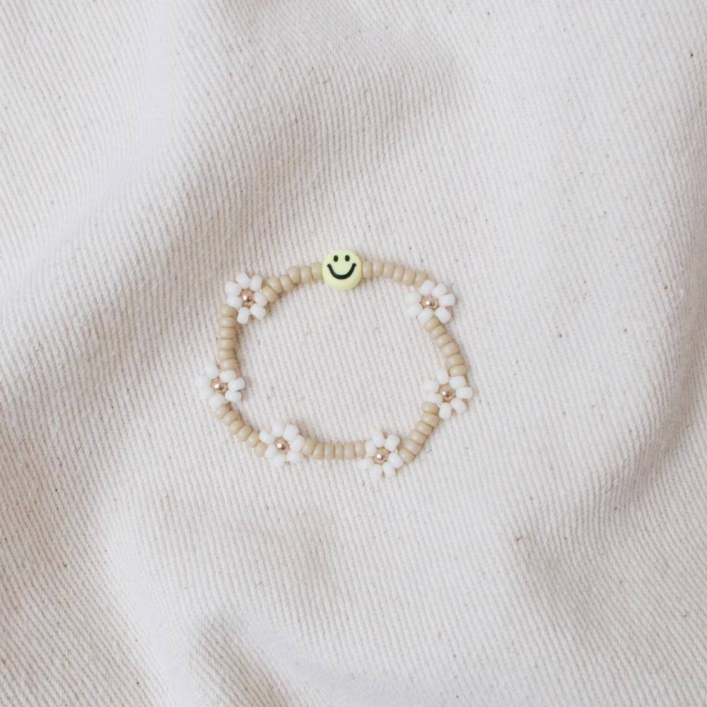 Bracelet | Daisy smiley, yellow/beige T1