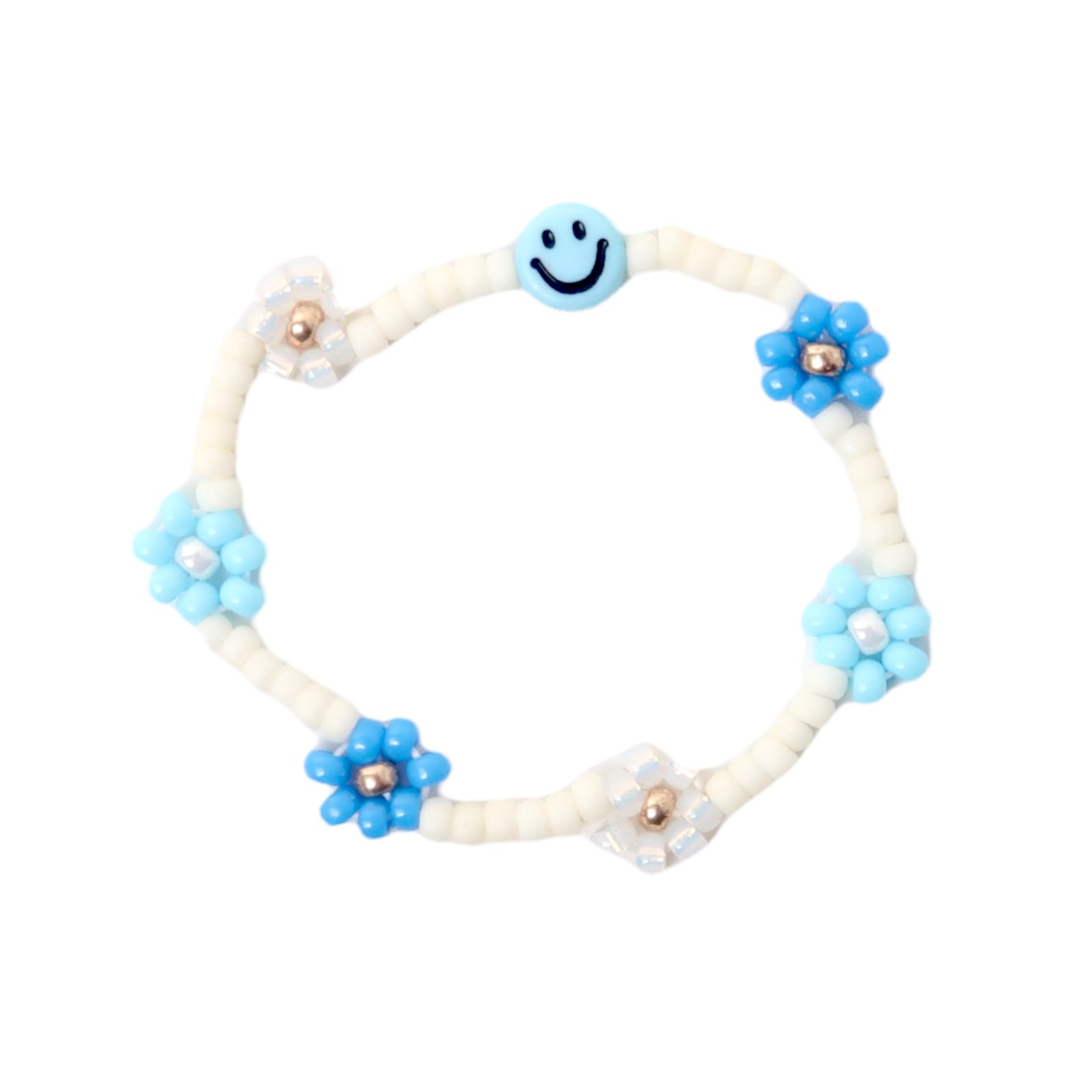Bracelet | Daisy smiley, baby blue/ivory/blue T1