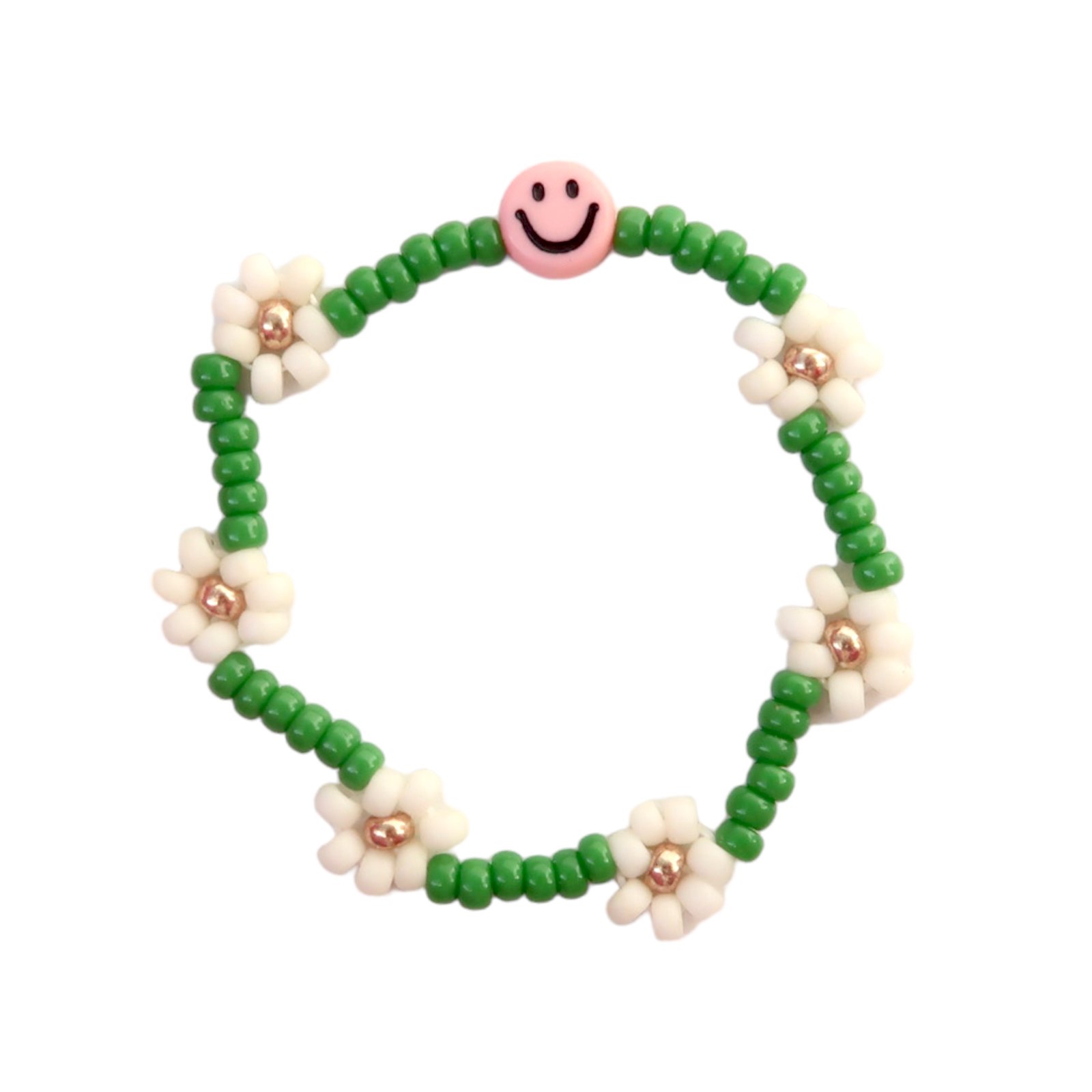 LOVEissue bracelet daisy | Elastic smiley, green, ivory T1