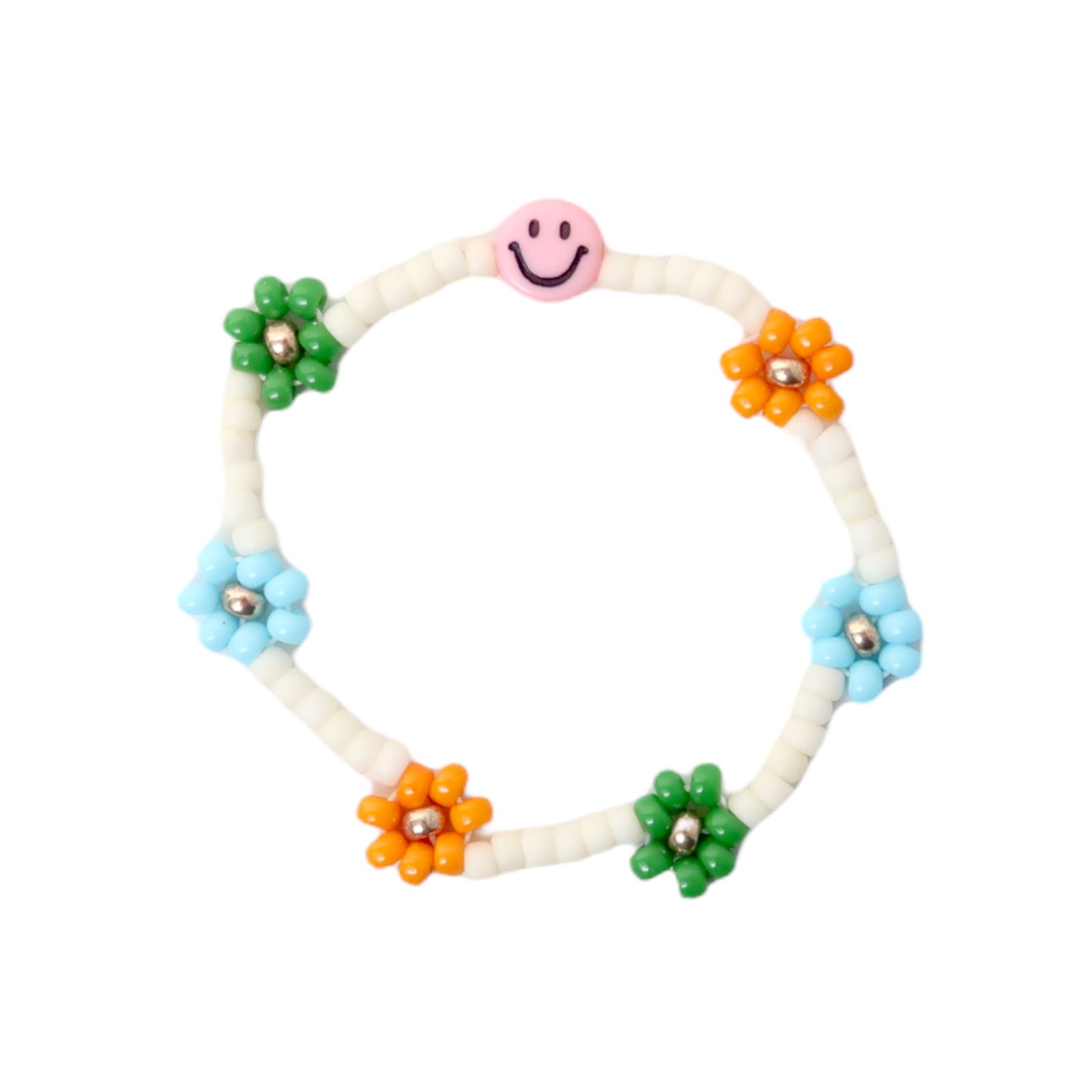 Bracelet | Daisy smiley, baby blue/orange/green T1