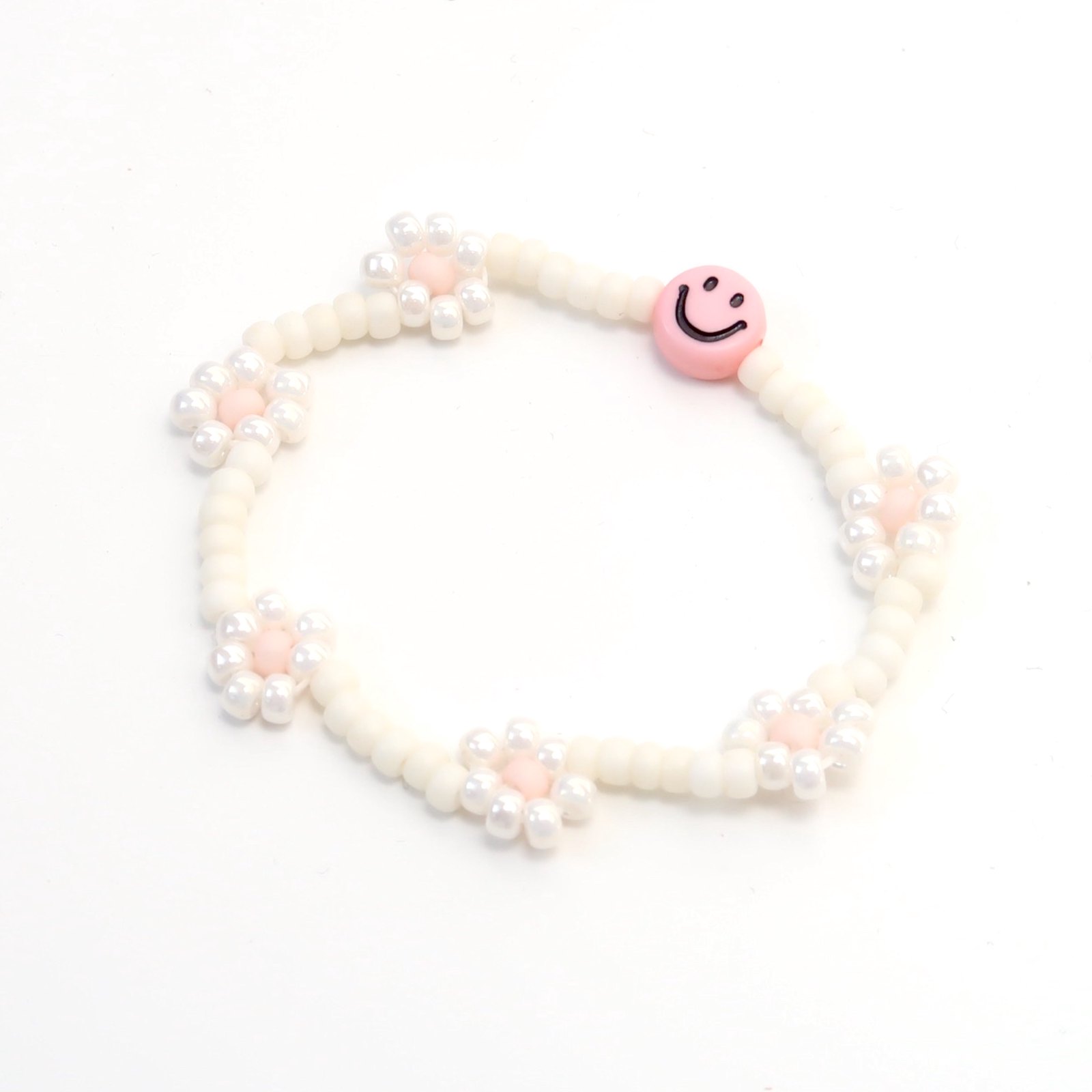 Bracelet | Daisy smiley, pink/ivory T1