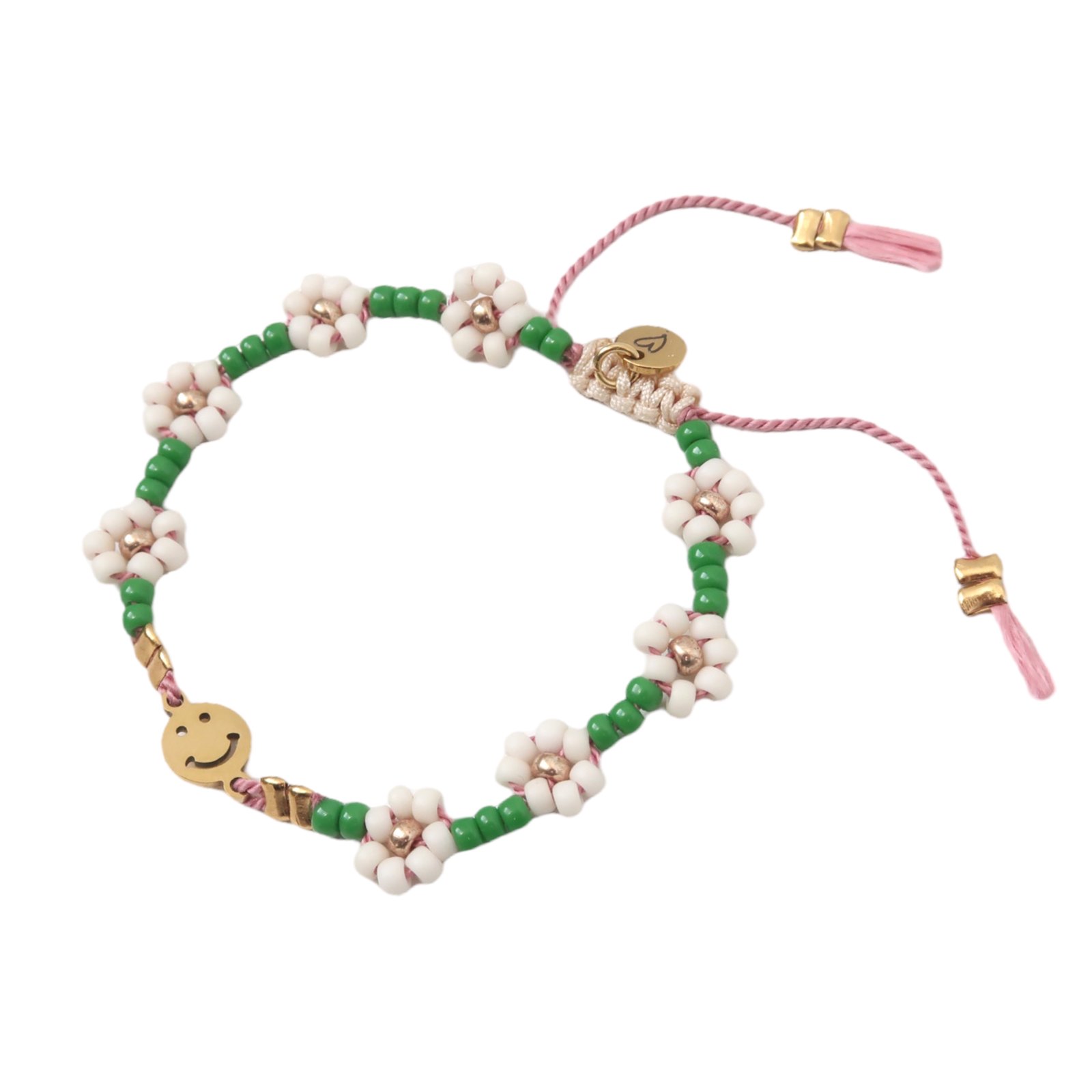 LOVEissue daisy bracelet | Rvs smiley green, ivory