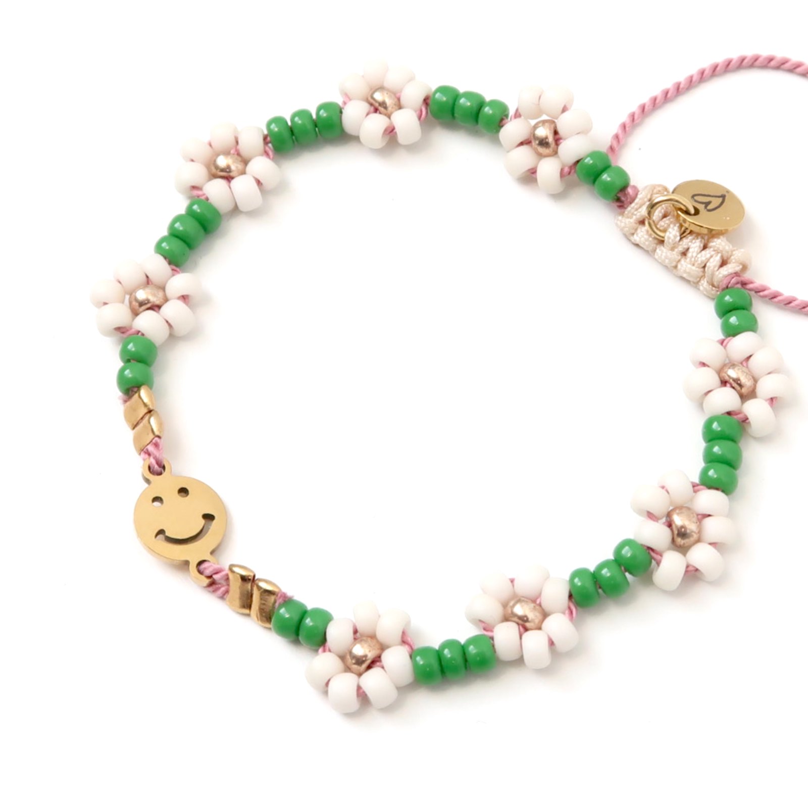 LOVEissue daisy bracelet | Rvs smiley green, ivory