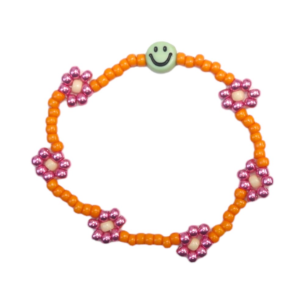Bracelet | Daisy smiley green/orange/shiny pink T1