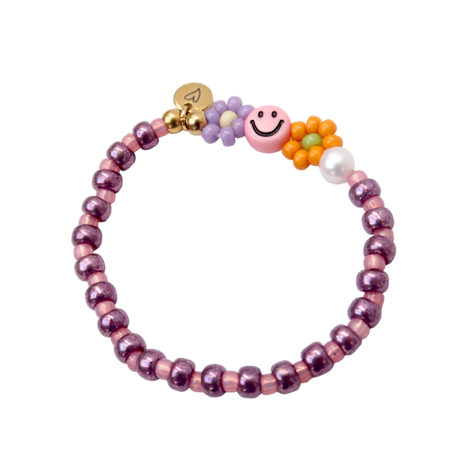 LOVEissue bracelet daisy Elastic | Smiley, pearl, purple T1