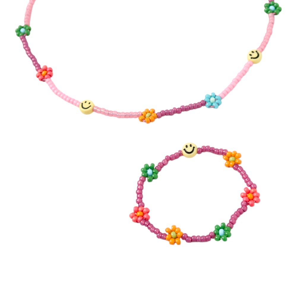 Necklace | Necklace daisy smiley plum
