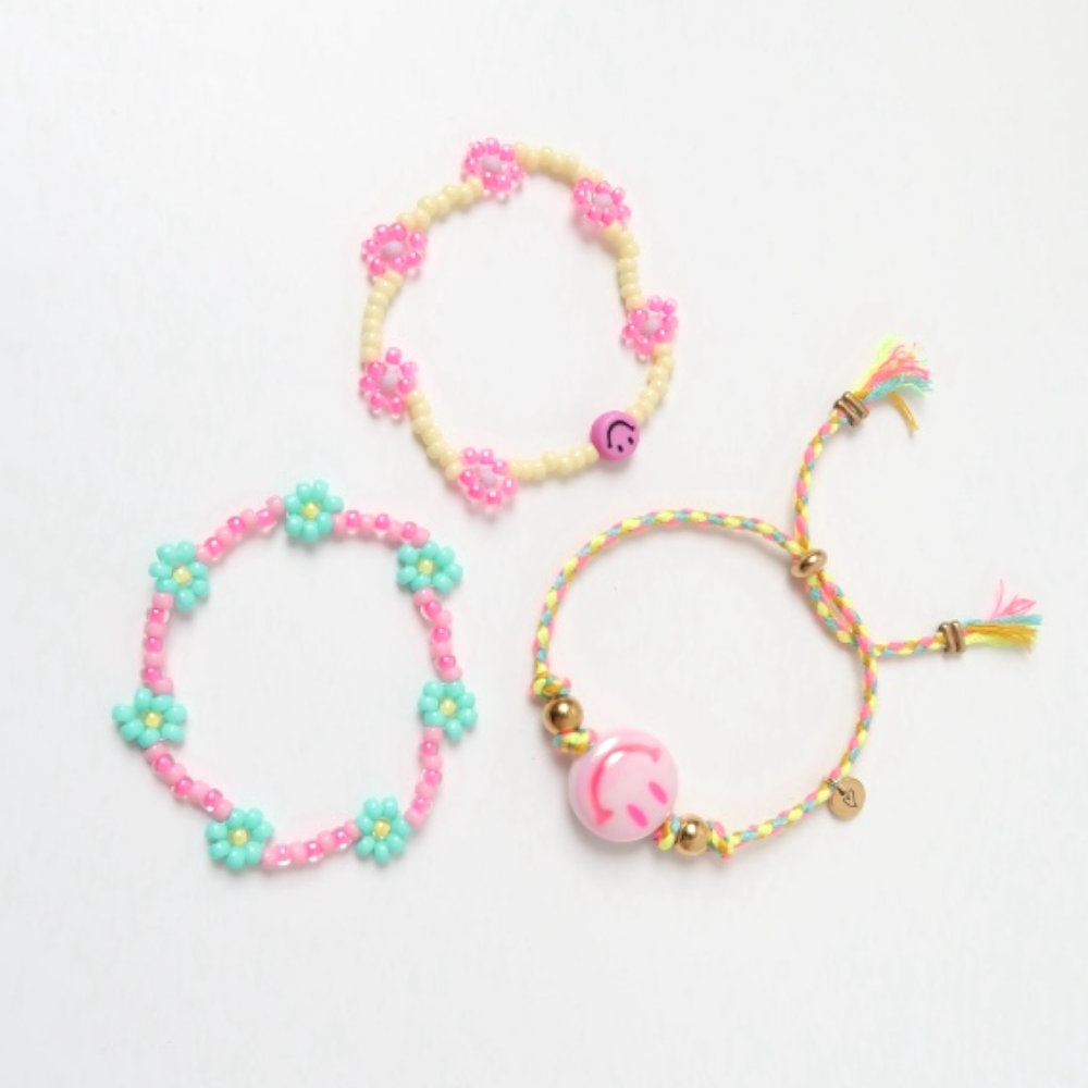 Bracelet | Happy smiley bright pink/yellow