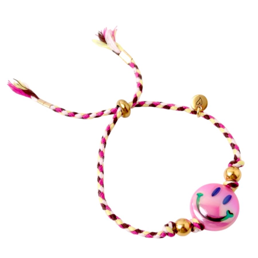 Bracelet | Happy smiley fuchsia/brown