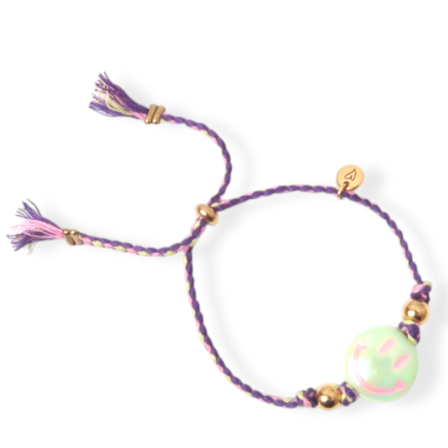 Bracelet | Happy smiley light green/purple