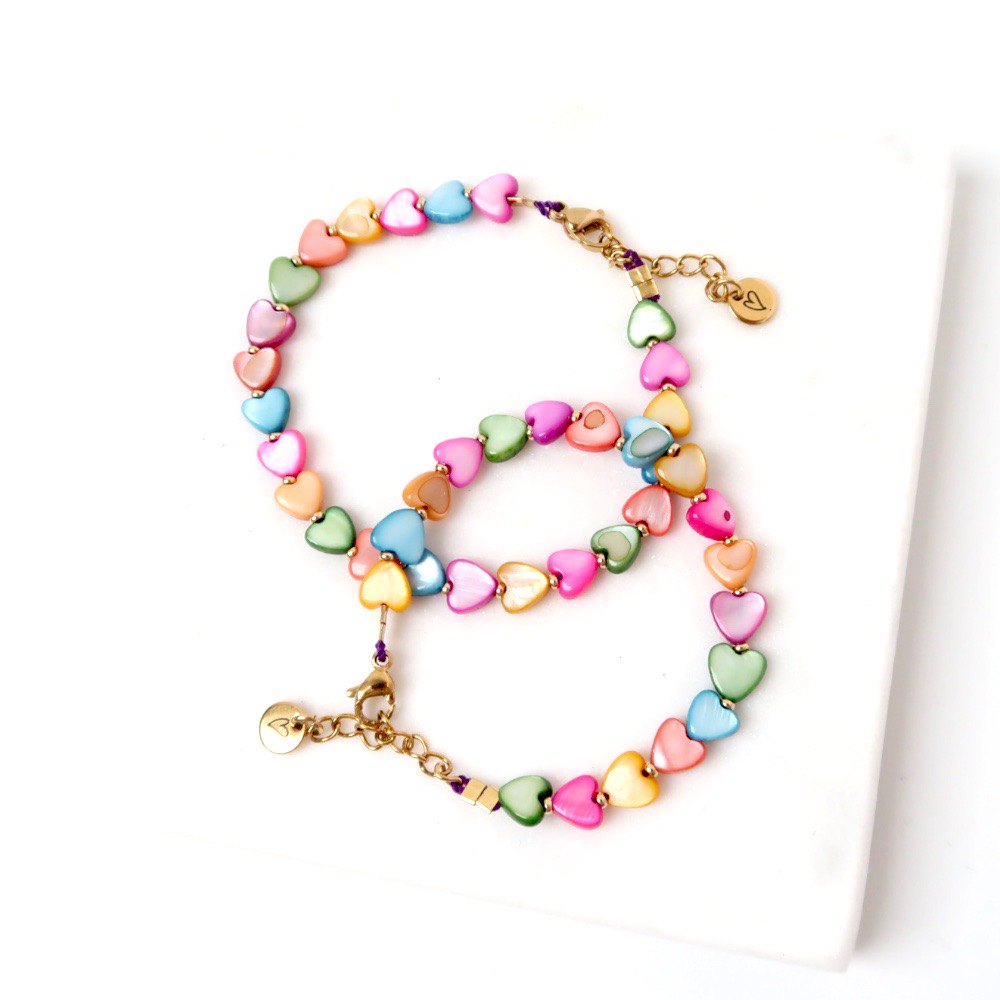 Bracelet | Shell hearts colorful T1