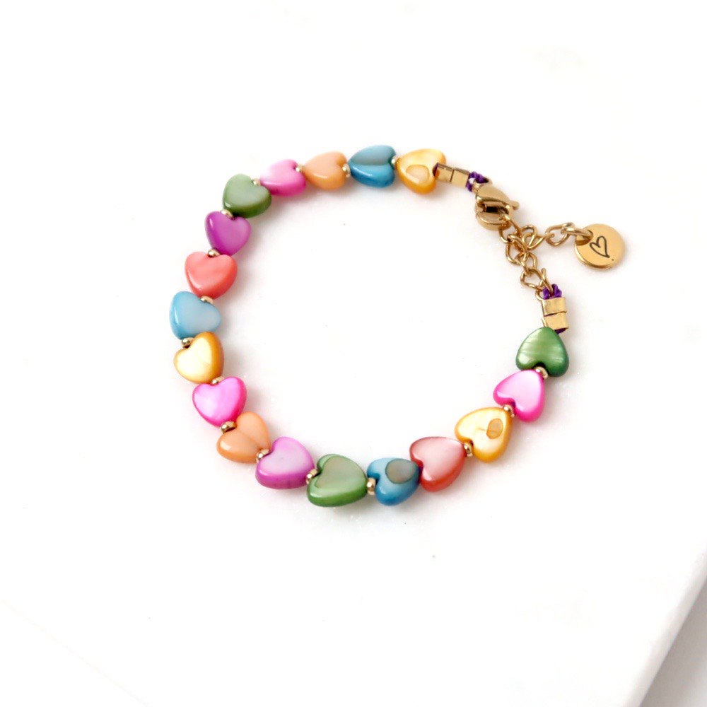 Bracelet | Shell hearts colorful T1