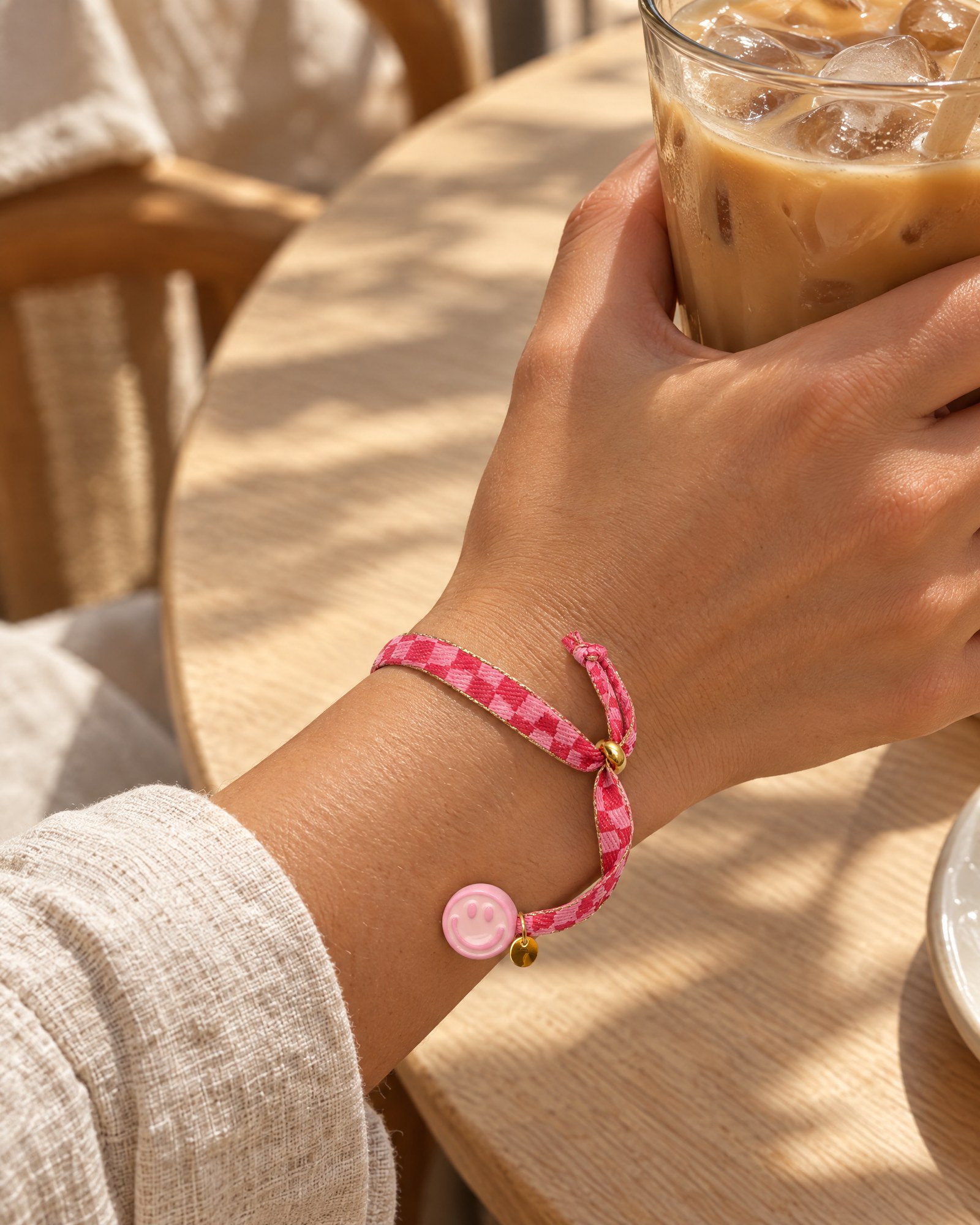 Bracelet | Happy smiley2.0 pink patchcheck