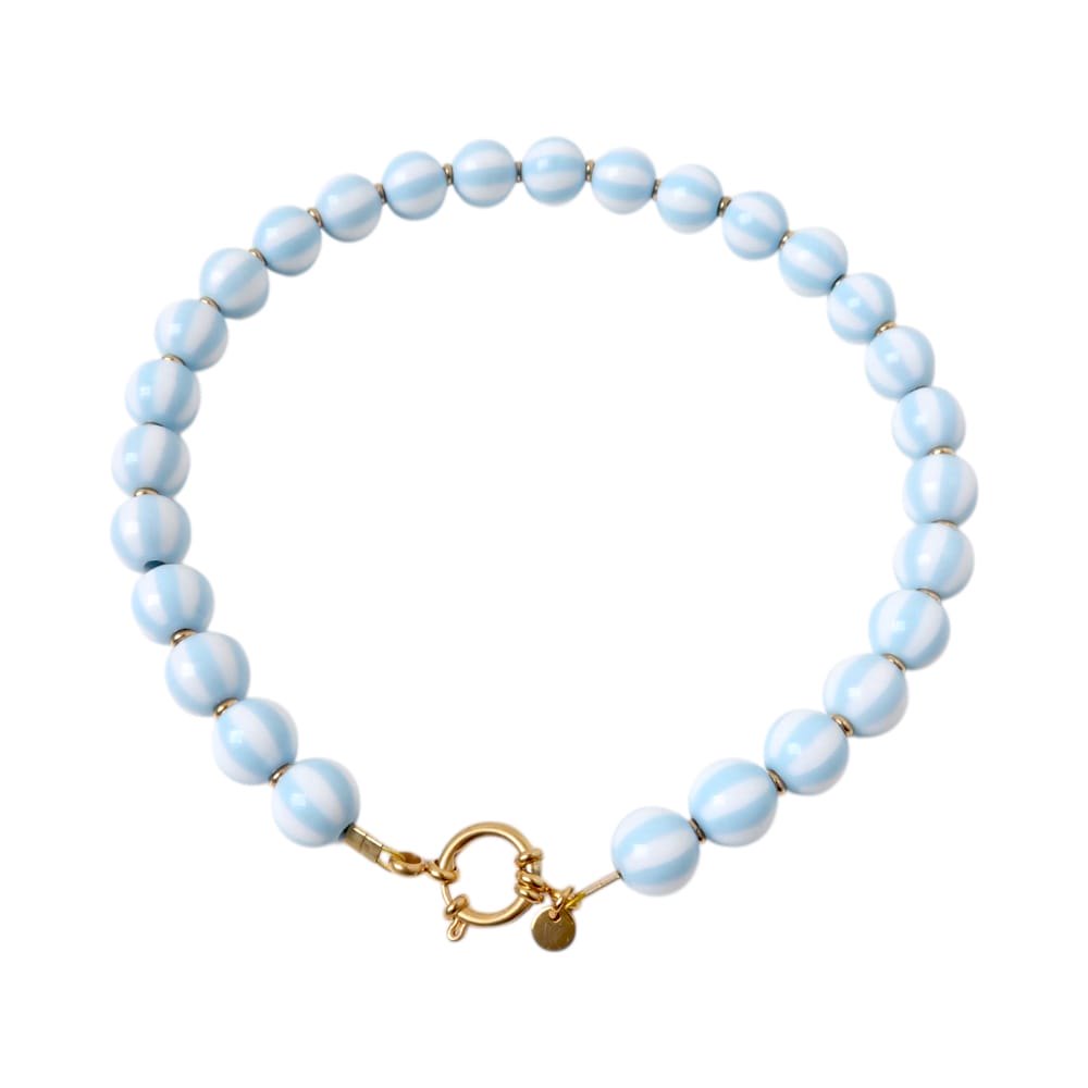 Necklace | Bold beads babyblue stripe