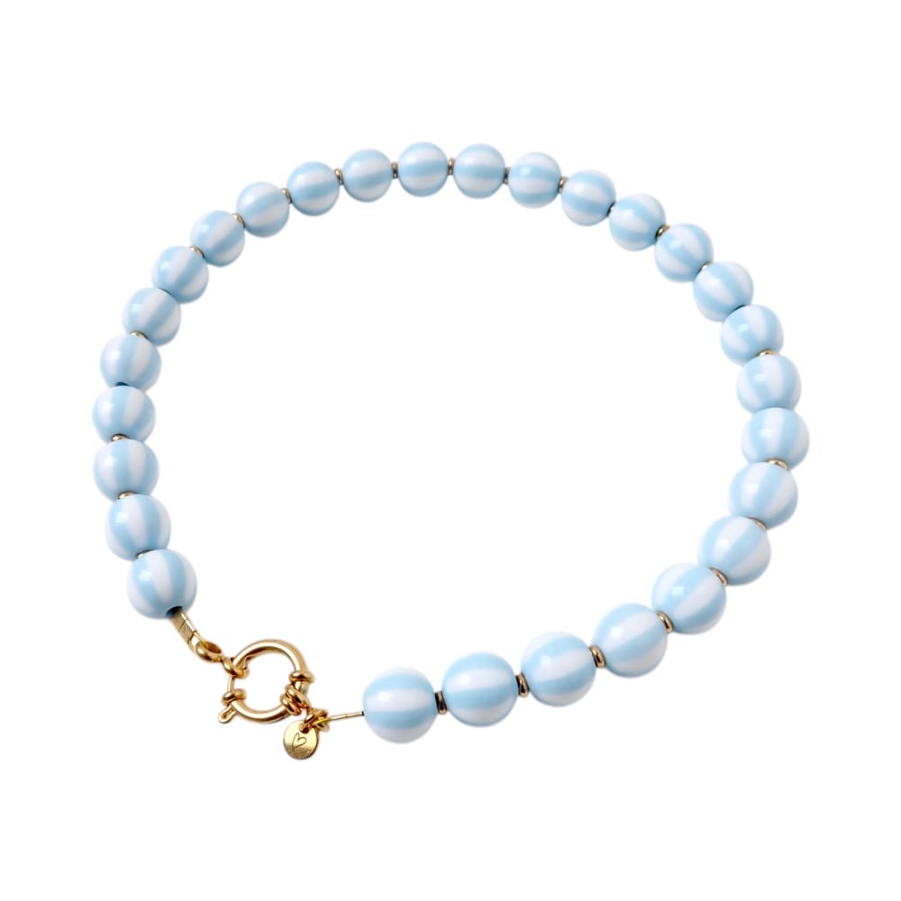 Necklace | Bold beads babyblue stripe