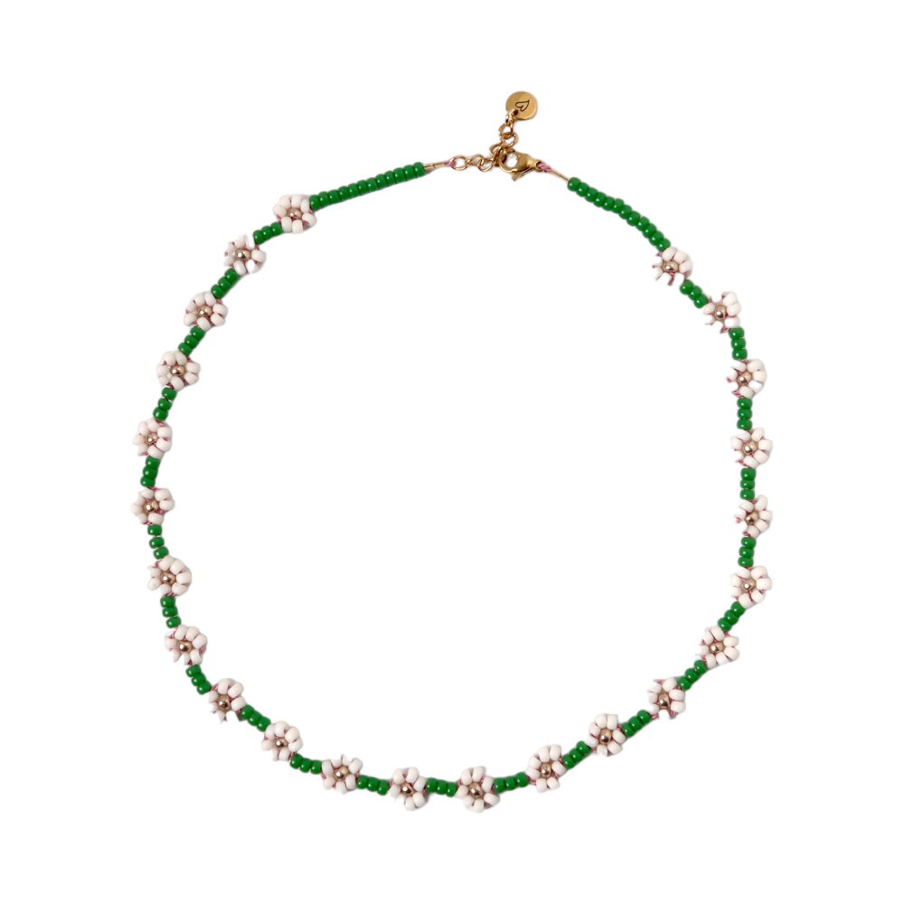 Necklace | Daisy green/white