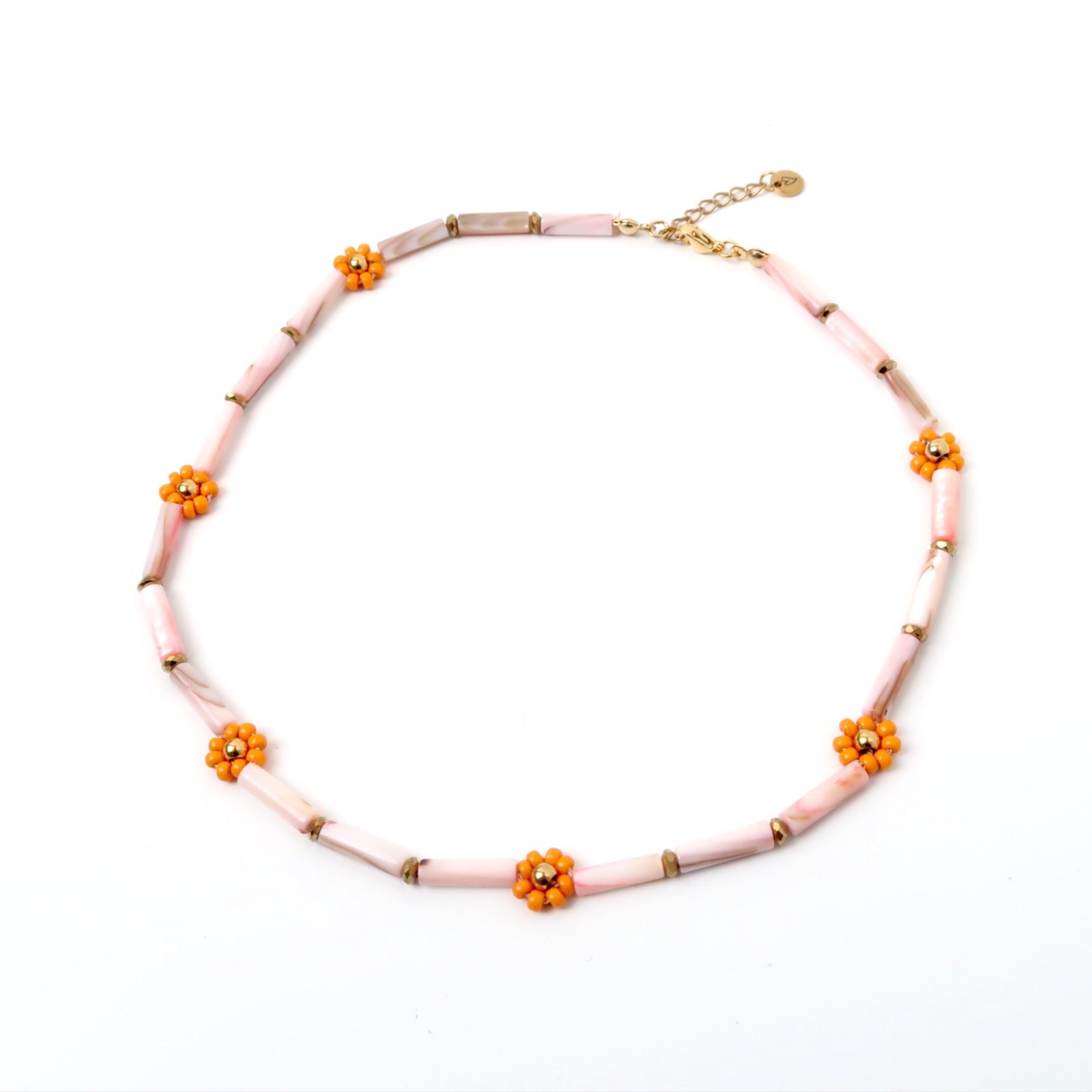 Necklace |  Daisy orange, shell pink