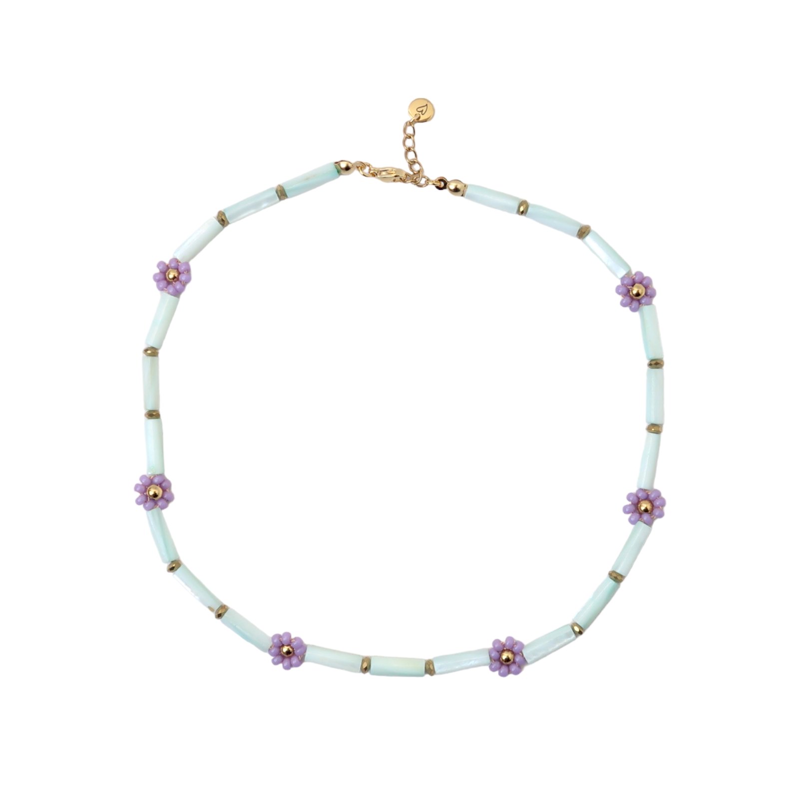 Necklace |  Daisy purple, shell mint