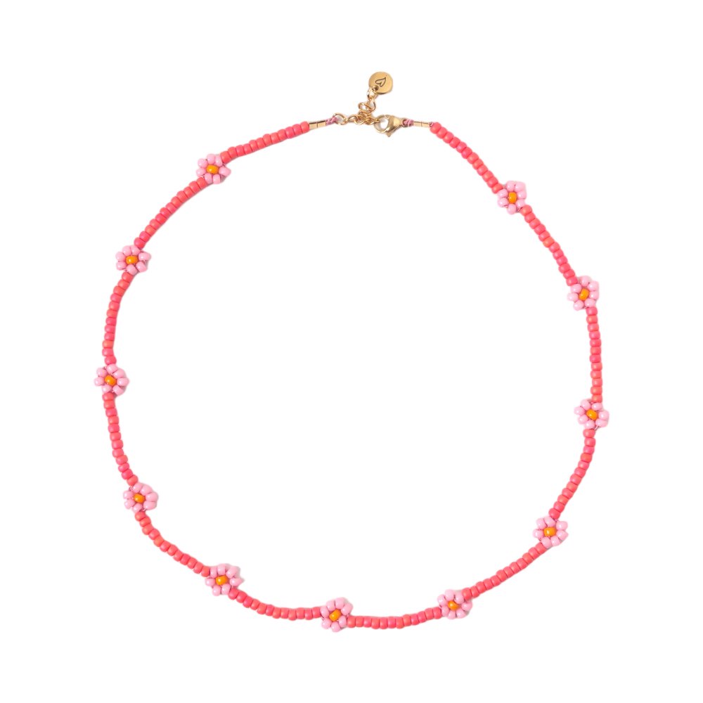 Necklace | Daisy vermilion red/pink