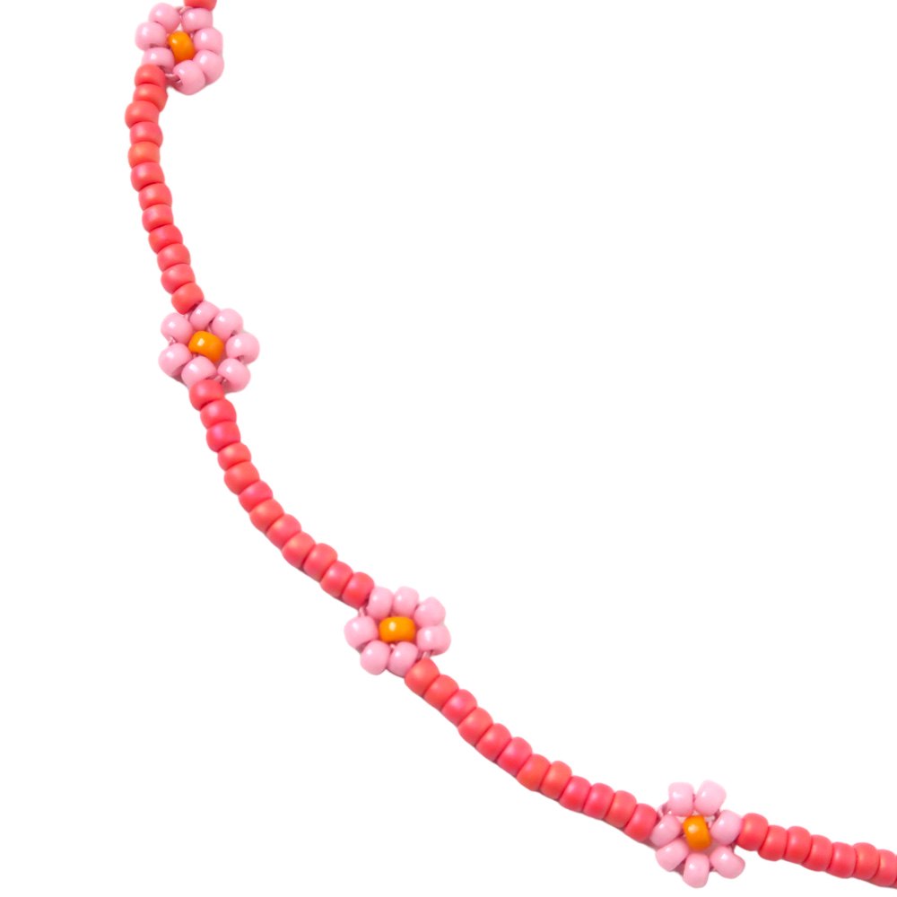 Necklace | Daisy vermilion red/pink
