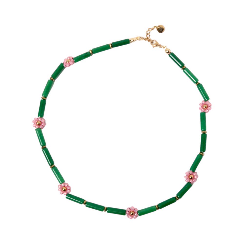 Necklace | Daisy pink, shell green
