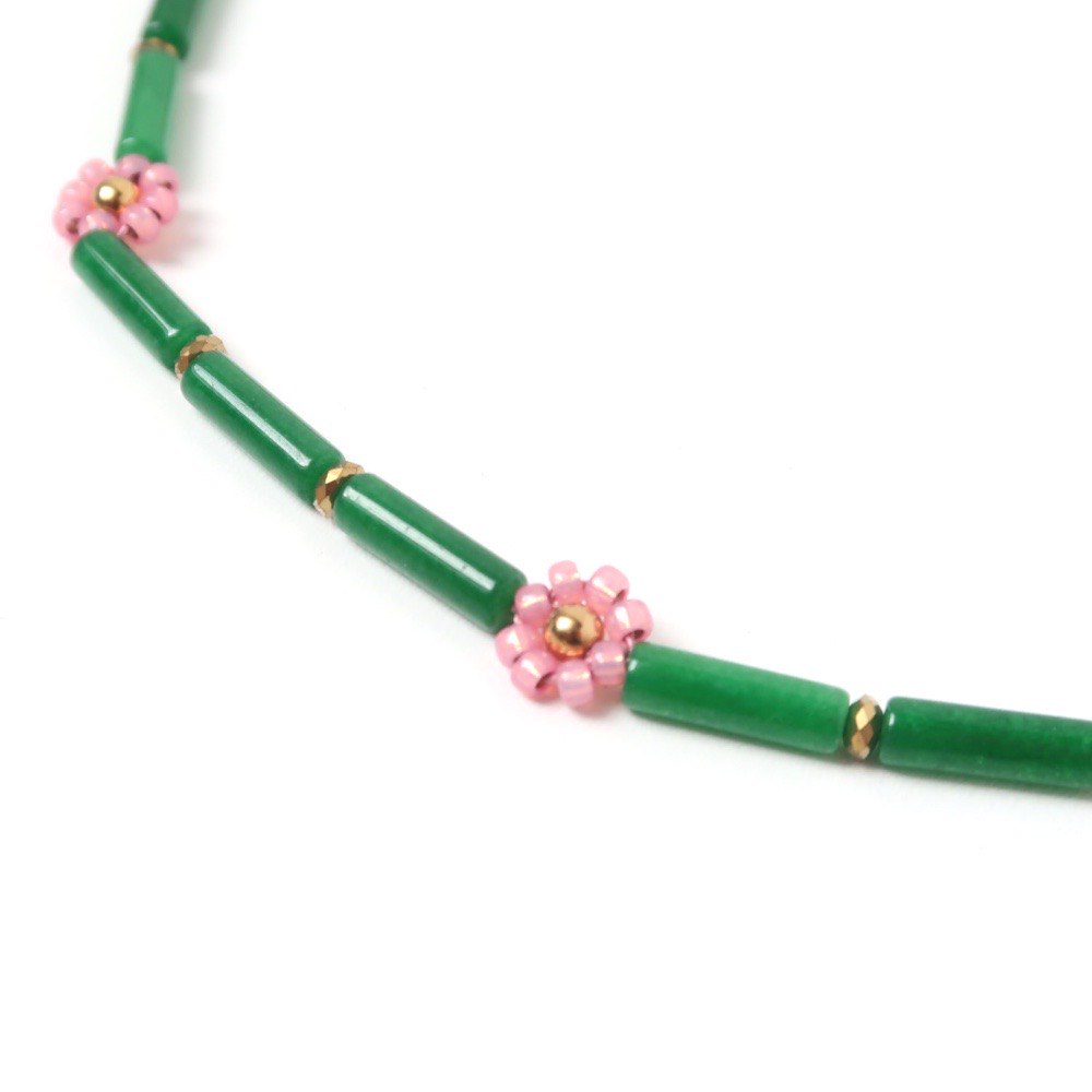 Necklace |  Daisy pink, shell green