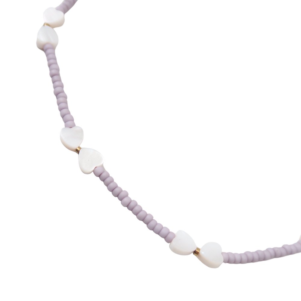Necklace | Lila, white shell hearts