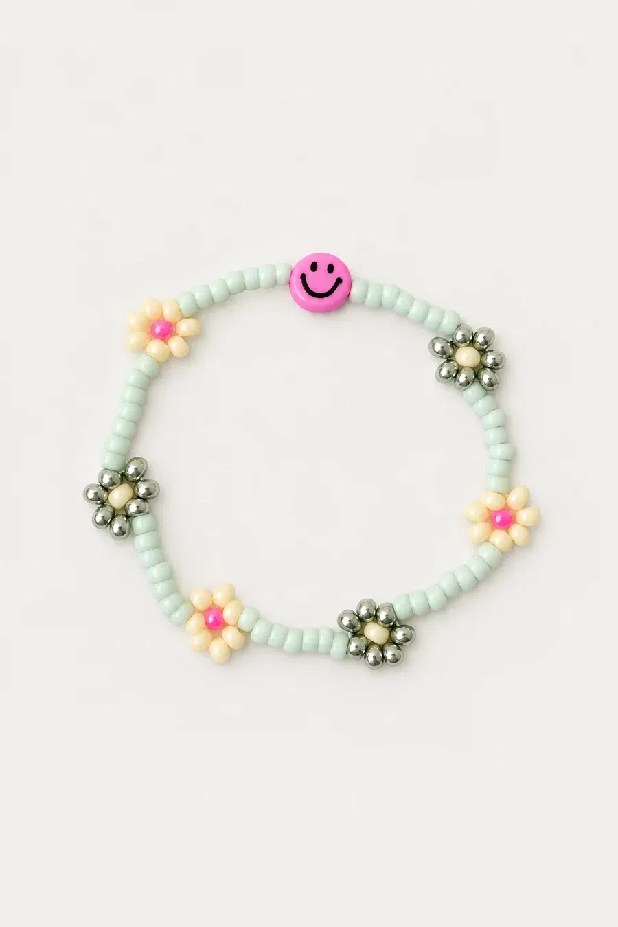 Bracelet | Daisy smiley fuchsia/mint T1