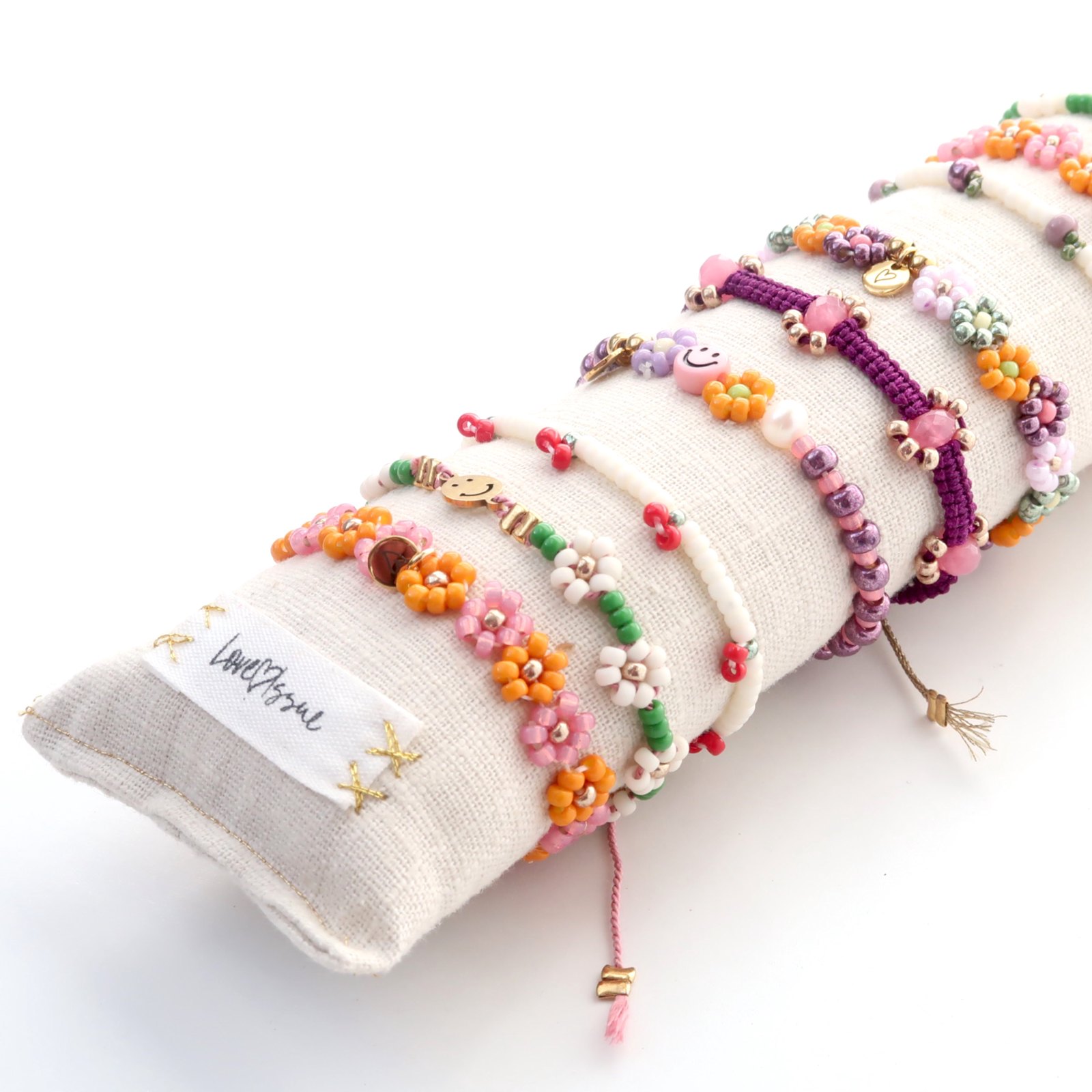 LOVEissue bracelet daisy Elastic | Smiley, pearl, purple T1