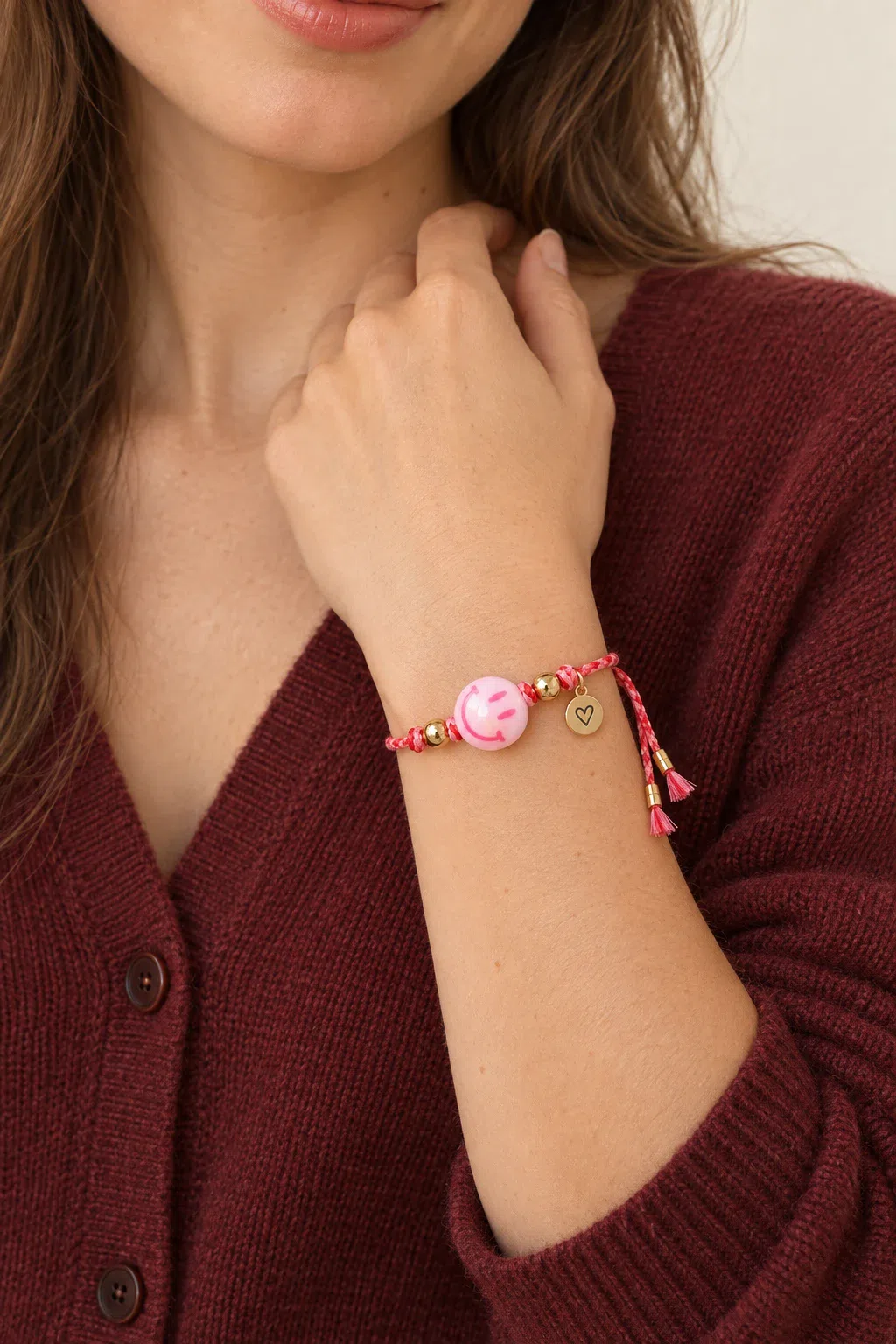 Bracelet | Happy smiley coral pink