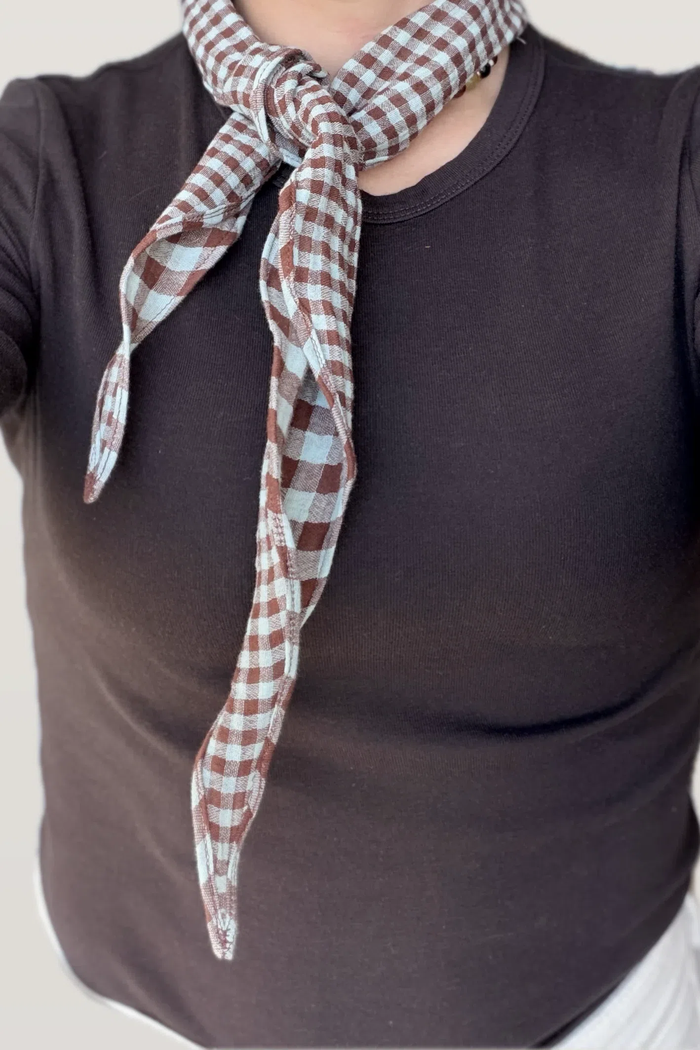 Twilly scarf | checked brown baby blue